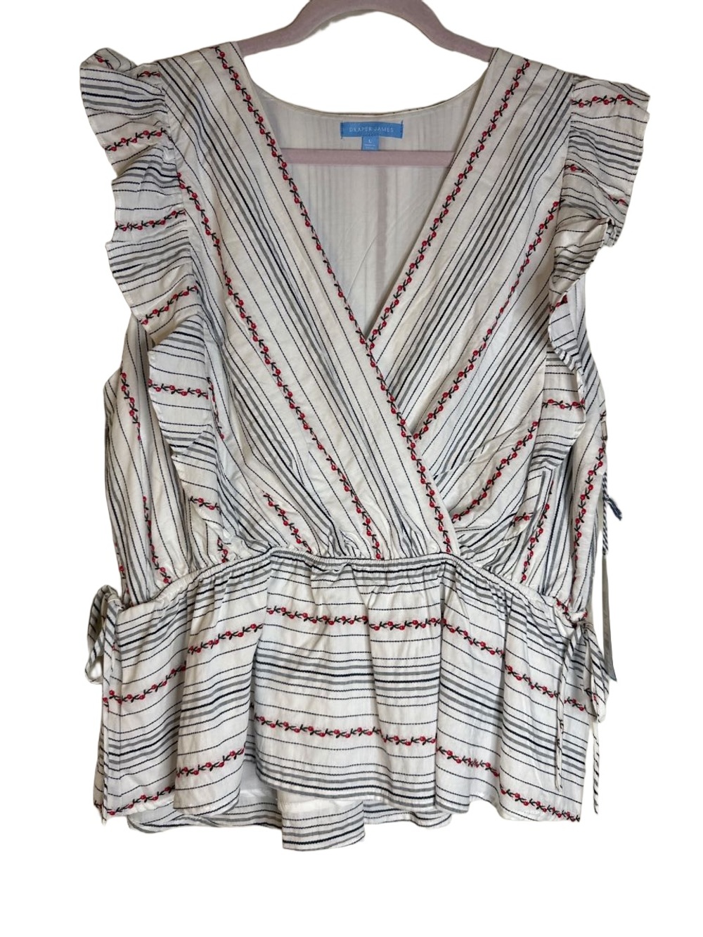 Draper James Striped Wrap Peplum Top, NWT Lg